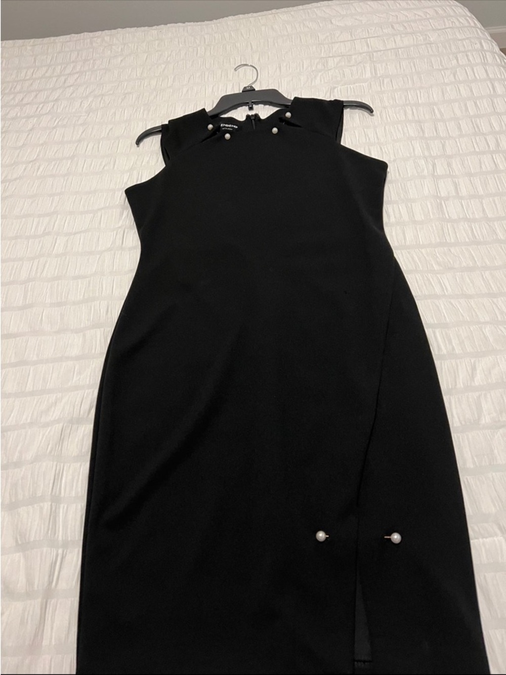 bebe Black Pearl-Trim Midi Sheath Dress